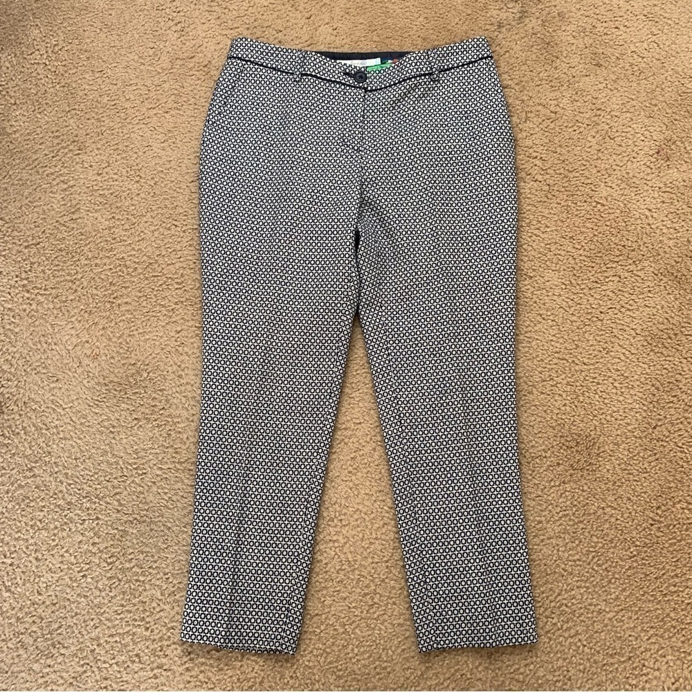 Boden blue white print wool straight leg pant